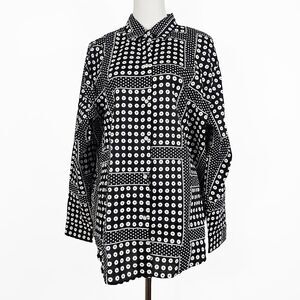 SSLR Woman 2XL Black and White Floral Graphic Cotton Lagenlook Button Up